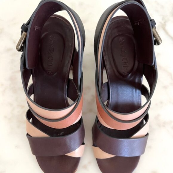 See By Chloe Strappy Heeled Sandals in Nudes and Browns, Size 7 - Picture 4 of 4